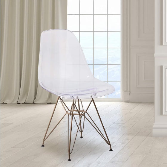 2 Transparent Eames Ghost Chair with Gold Base