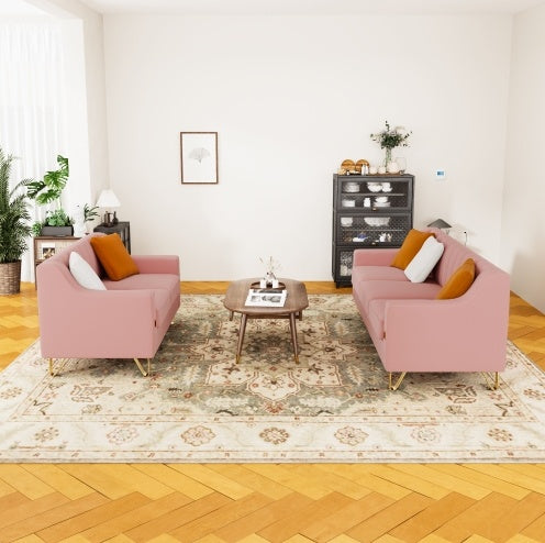 Pink Velvet 2 Piece Love Seat and Sofa Set