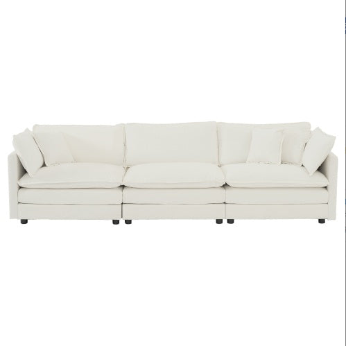 Mid-Century Modern Couch 3-Seater Sofa White Chenille