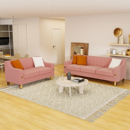 Pink Velvet 2 Piece Love Seat and Sofa Set