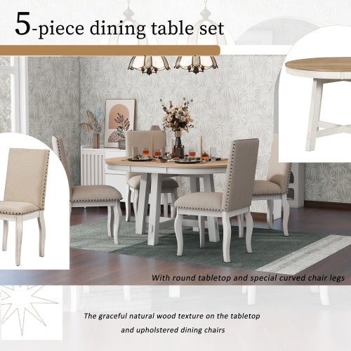Oak and Antique White 5-piece Farmhouse Wooden Dining Table Set