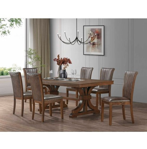 Mid-Century Modern Oak Rectangular Wood Dining Table For 6-8 With Wooden Trestle Pedestal Base