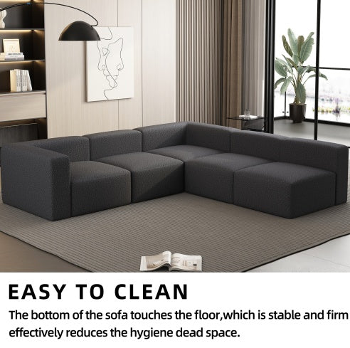 Modular Sectional Sofa With Chaise And Ottoman, Convertible U Shaped Modular Sofa Set. Compressed Sponge, Dark Grey