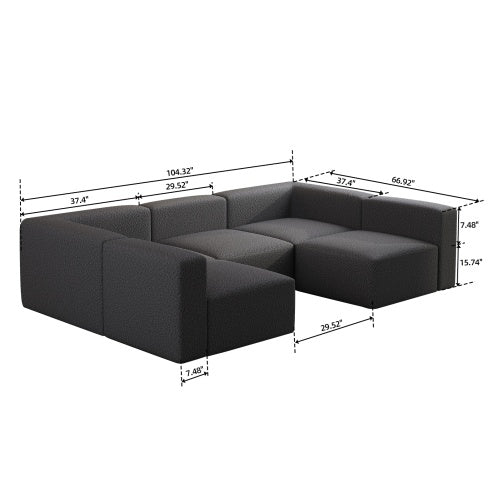 Modular Sectional Sofa With Chaise And Ottoman, Convertible U Shaped Modular Sofa Set. Compressed Sponge, Dark Grey