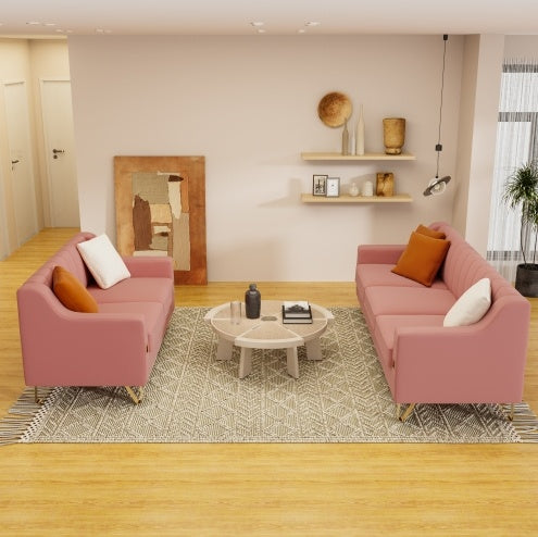 Pink Velvet 2 Piece Love Seat and Sofa Set