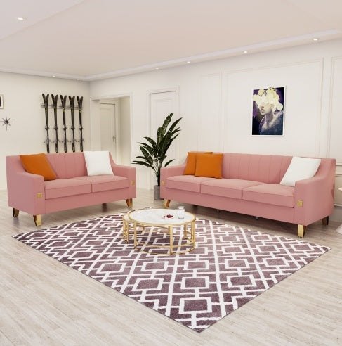 Pink Velvet 2 Piece Love Seat and Sofa Set