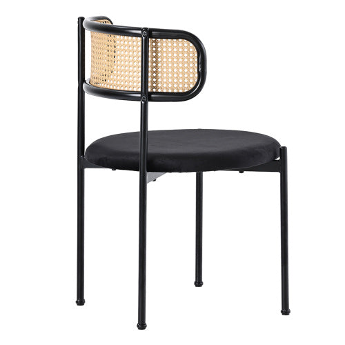 Mid-Century Modern Velvet Dining Chairs with Rattan Back
