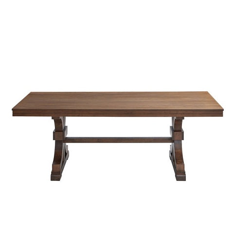 Mid-Century Modern Oak Rectangular Wood Dining Table For 6-8 With Wooden Trestle Pedestal Base