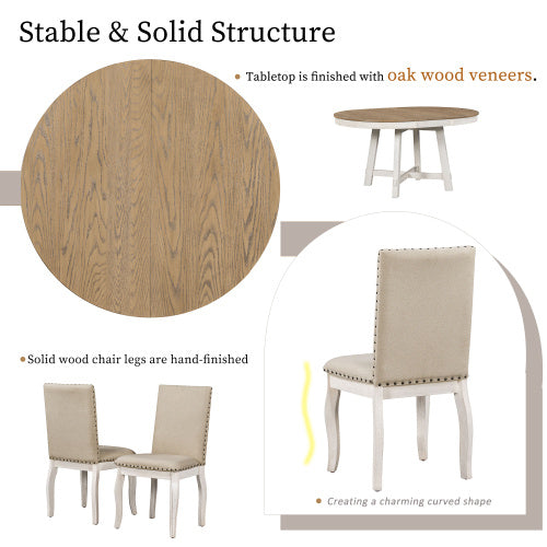 Oak and Antique White 5-piece Farmhouse Wooden Dining Table Set