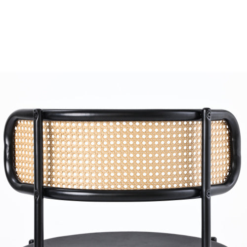 Mid-Century Modern Velvet Dining Chairs with Rattan Back