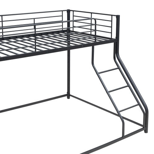 Black Metal Floor Bunk Bed, Twin XL Over Queen