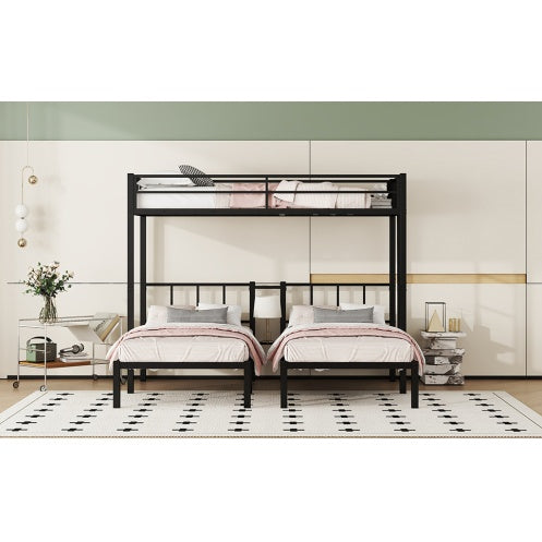 Twin Over Twin & Twin Bunk Beds For 3 in Black Metal