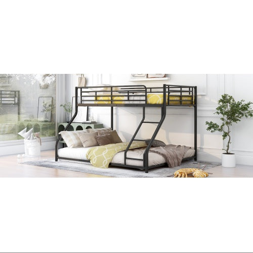 Black Metal Floor Bunk Bed, Twin XL Over Queen