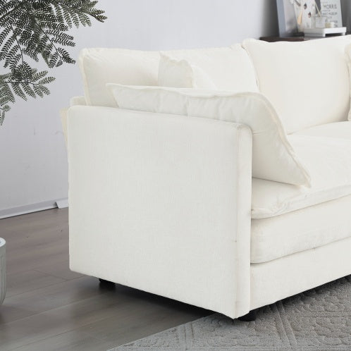 White Chenille 2 Seater L-Shaped Sectional With Ottoman