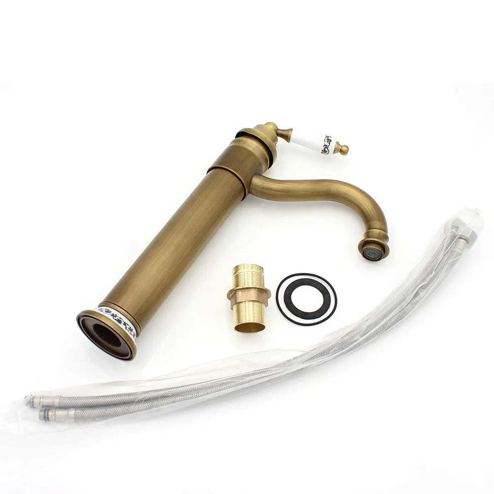 Antique Faucet Bathroom Basin Mixer 360 Rotation Spout Deck Mounted Wash Hot And Cold Water Taps ZR121