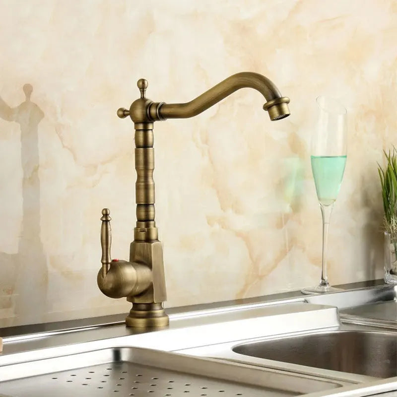 Antique Faucet Bathroom Basin Mixer 360 Rotation Spout Deck Mounted Wash Hot And Cold Water Taps ZR121