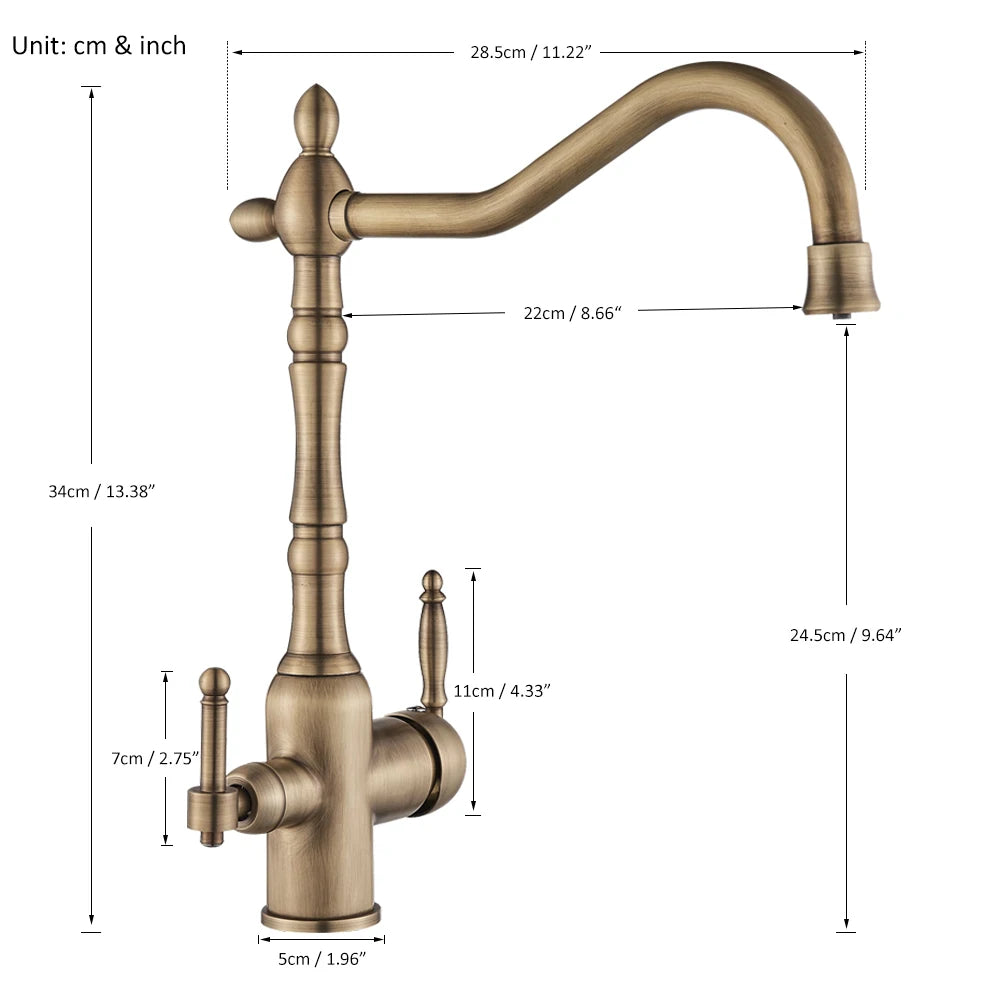 Antique Brass Filtered Kitchen Faucet Purify Faucets Mixer Tap Hot Cold Water 360 Rotation Water Purification Water Crane Tap