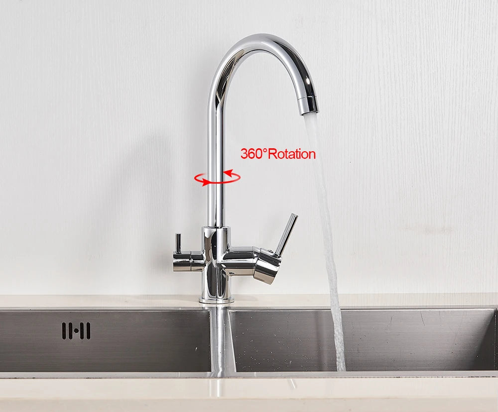 Black White Brass Luxury Pure Water Kitchen Faucet Dual Handle Hot and Cold Drinking Water 3-way Filter Kitchen Mixer Taps
