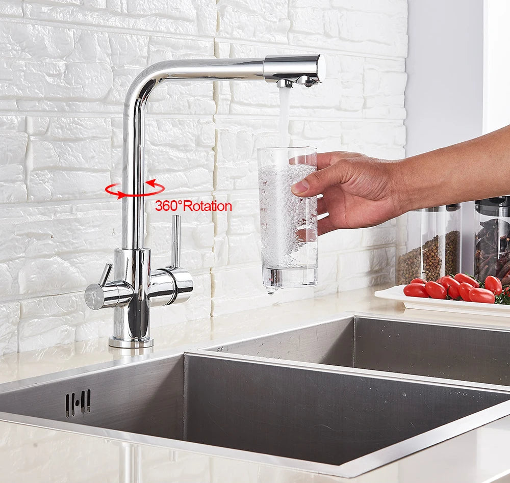Black White Brass Luxury Pure Water Kitchen Faucet Dual Handle Hot and Cold Drinking Water 3-way Filter Kitchen Mixer Taps