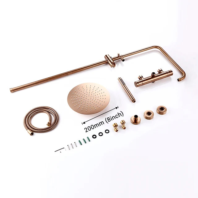 Wall-Mounted Thermostatic Valve System Bagnolux Brushed Gray Brass Rain Faucet 8 - 12" Top Spray Head Bathroom Shower Set