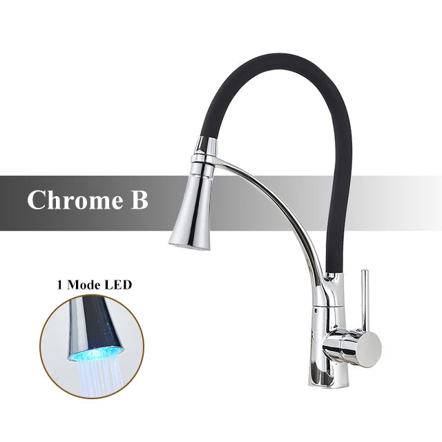 Brushed Nickel Rubber Kitchen Faucet Mixer Tap Rotation Pull Down Stream Sprayer Taps Hot Cold Water Tap One Handle Kitchen Tap