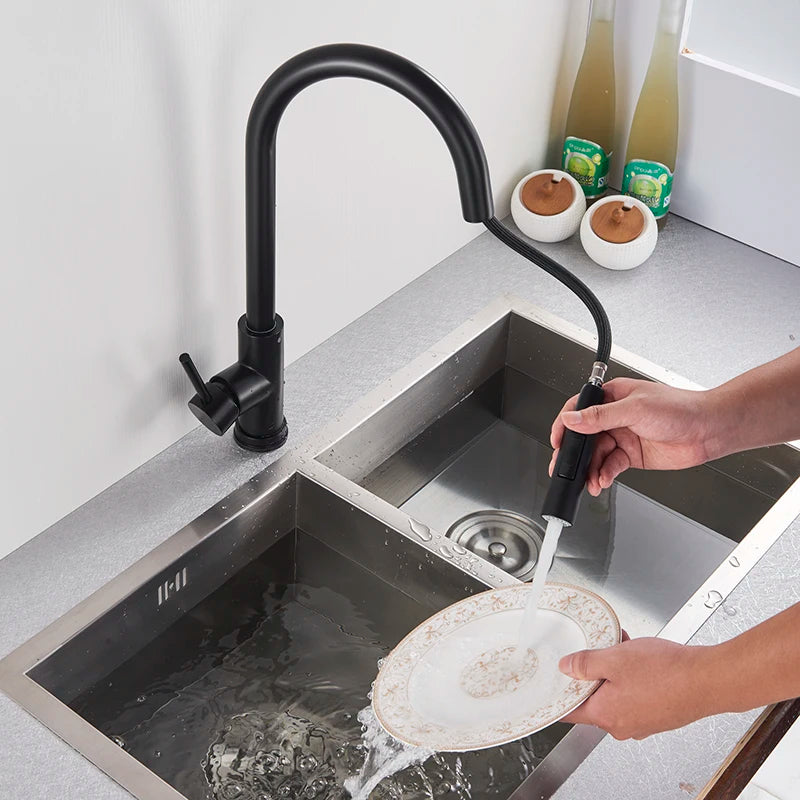 Brushed Smart Touch On Kitchen Faucet Sensor 360 Rotation Pull Out Single Handle Mixer Tap Two Water Modes Sink Crane Hot Cold