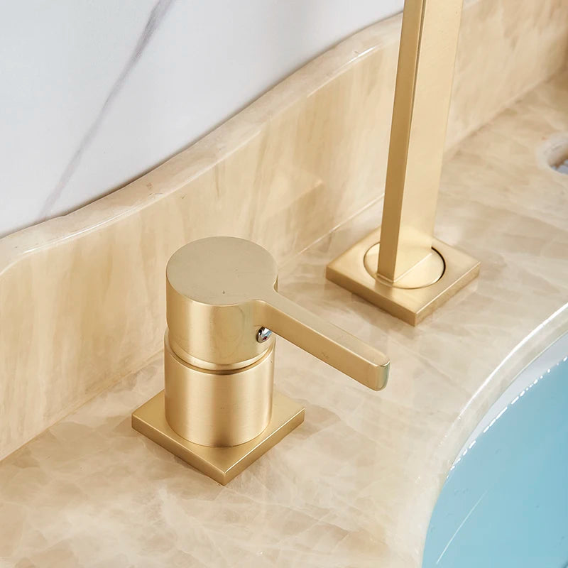 SHBSHAIMY Brushed Golden Basin Faucet Single Handle Widespread Sink Faucet Bathroom Mixer Tap Wide Spout Vessel Hot Cold Water