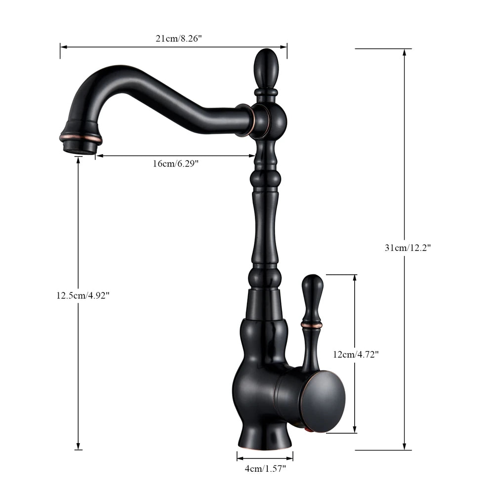 Quyanre Black Bronze Retro Antique Brass Basin Faucet Single Handle Mixer Tap 360 Rotation Kitchen Faucet Kitchen Mixer Taps