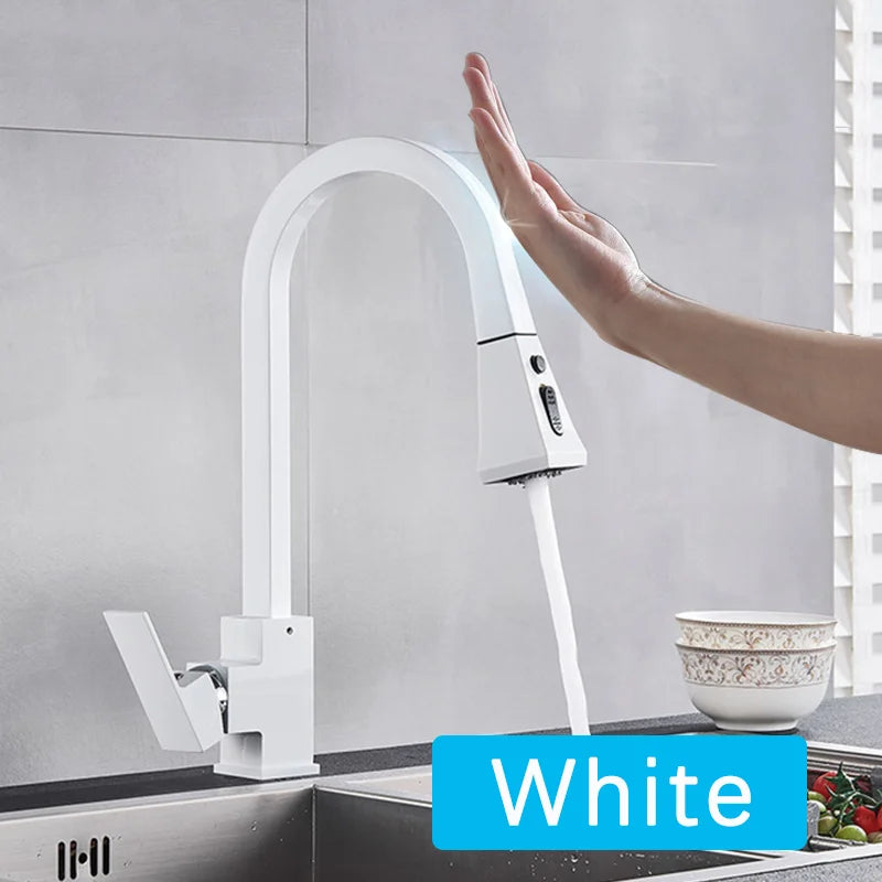Matte Black Pull Out Sensor Kitchen Faucets Stainless Steel Smart Induction Mixed Tap Rotate Touch Control Sink Tap Torneira