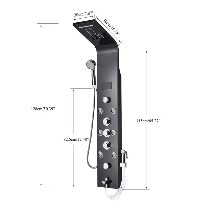 Black Shower Panel Column LED Bathroom Shower System