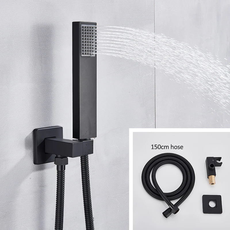 Quyanre Black Thermostatic Shower Faucets Set Rain Waterfall Shower Head With 3-way Thermostatic Mixer Tap Bath Shower Faucet