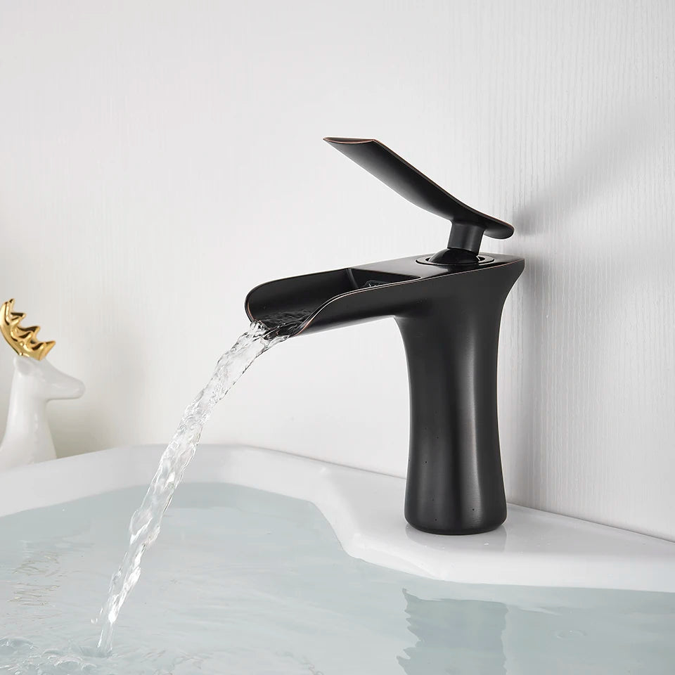 Basin Faucets Waterfall Bathroom Faucet Single handle Basin Mixer Tap Bath Antique Brass Faucet Sink Water Crane Silver Taps