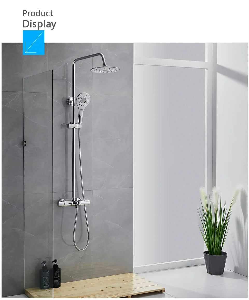 ROVATE Thermostatic Shower Systems with Rain Shower and Adjustable Handheld Shower,Bathroom Shower Set Fixtures