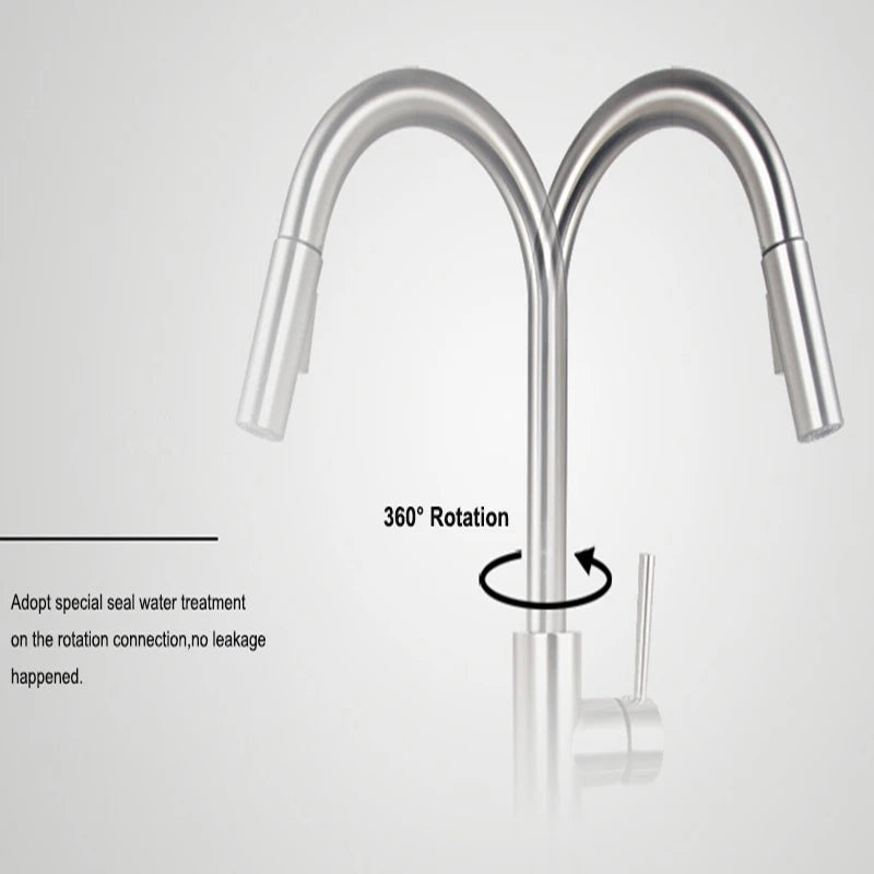 Brushed Smart Touch On Kitchen Faucet Sensor 360 Rotation Pull Out Single Handle Mixer Tap Two Water Modes Sink Crane Hot Cold