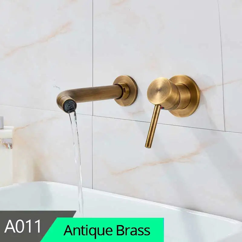 Antique Brass Basin Faucet Single Handle Wall Mounted Bathroom Vessel Sink Mixer Tap 2 Holes Washing Basin Crane Tap