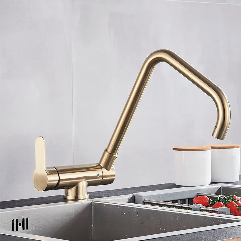 Black Kitchen Faucet 360° Rotating Fold Hot Cold Water Mixer Tap Deck Mount Sink Faucets 304 stainless steel quality Crane