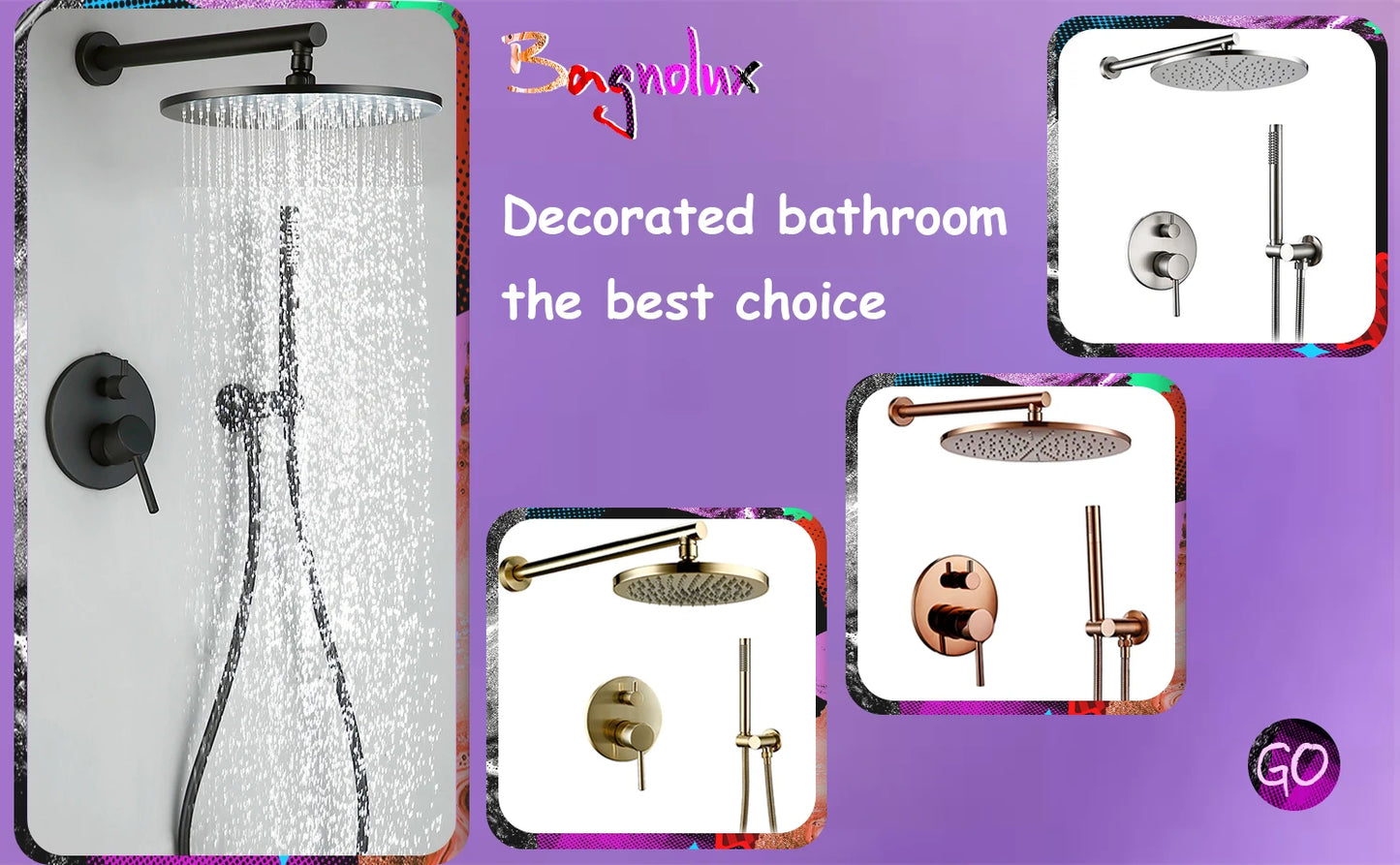 Bagnolux Brass Drawing Concealed Wall Hanging Top Head And Hand Shower Curtain Set Two Functions Hot Cold Mixing Bathroom Faucet