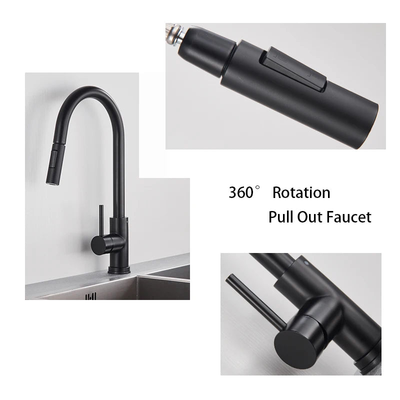 Brushed Smart Touch On Kitchen Faucet Sensor 360 Rotation Pull Out Single Handle Mixer Tap Two Water Modes Sink Crane Hot Cold