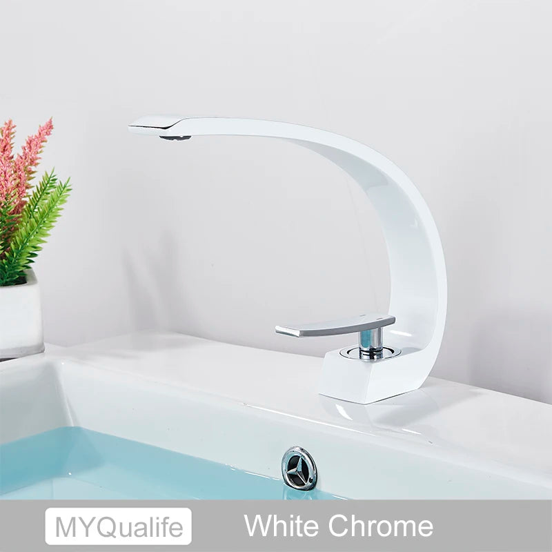 MYQualife Creative Design Brushed Gold Basin Faucet Washing Basin Mixer Deck Mounted Cold and Hot Bathroom Faucet