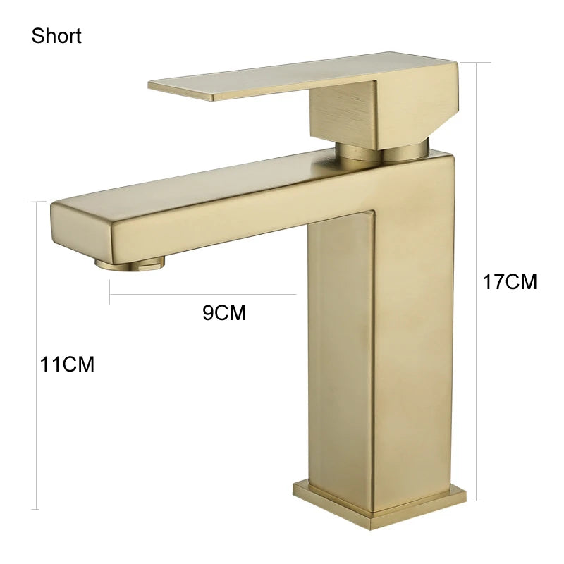 Modern Basin Sink Bathroom Faucet Deck Mounted Hot Cold Water Basin Mixer Taps Gold Lavatory Sink Tap Stainless Steel Faucets