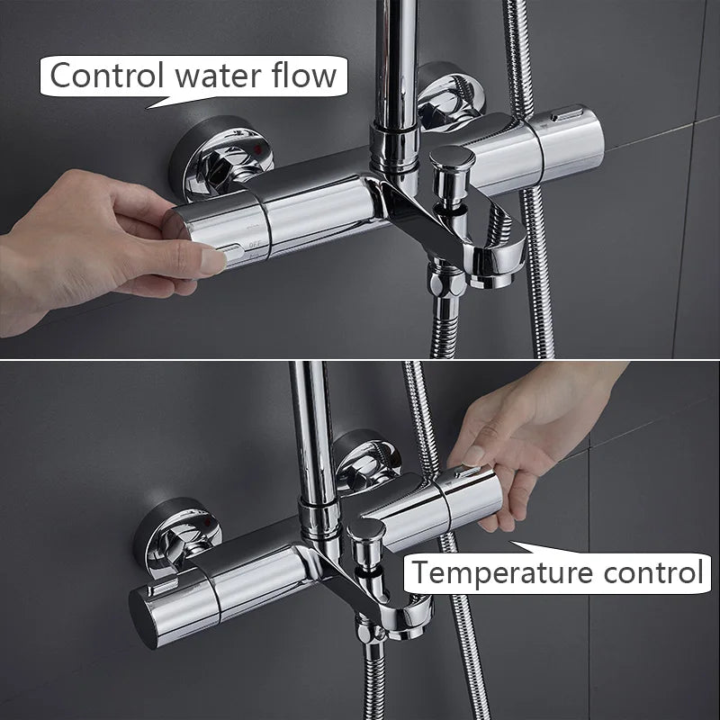 ROVATE Thermostatic Shower Systems with Rain Shower and Adjustable Handheld Shower,Bathroom Shower Set Fixtures