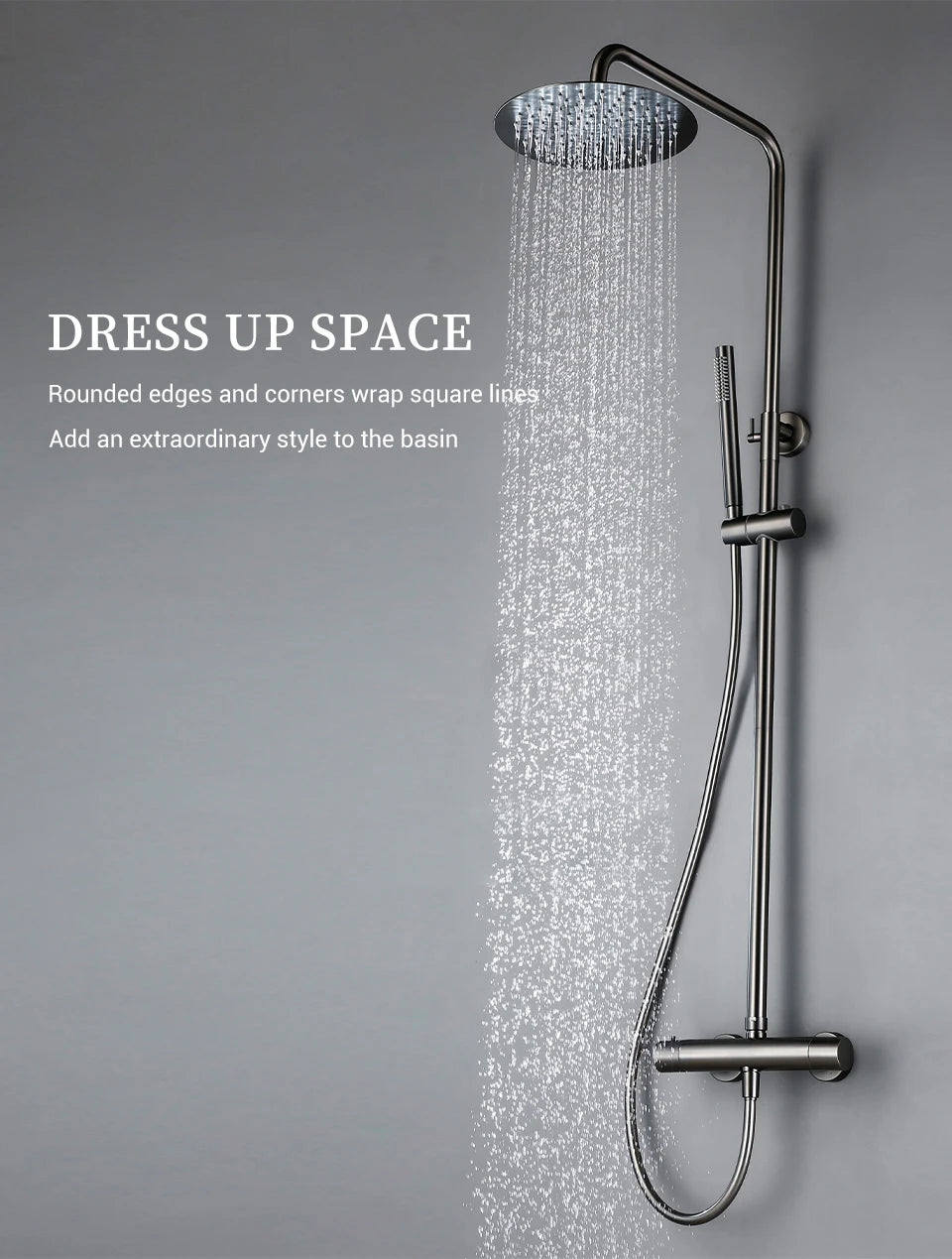 Wall-Mounted Thermostatic Valve System Bagnolux Brushed Gray Brass Rain Faucet 8 - 12" Top Spray Head Bathroom Shower Set