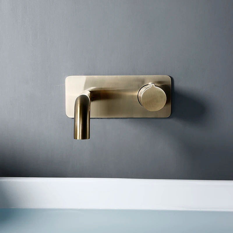 Smesiteli Bathroom Vanity Sink Faucet With Cover Plate Hot And Cold Wall-Mount Mixer Tap In Brushed Gold Taps With Knob