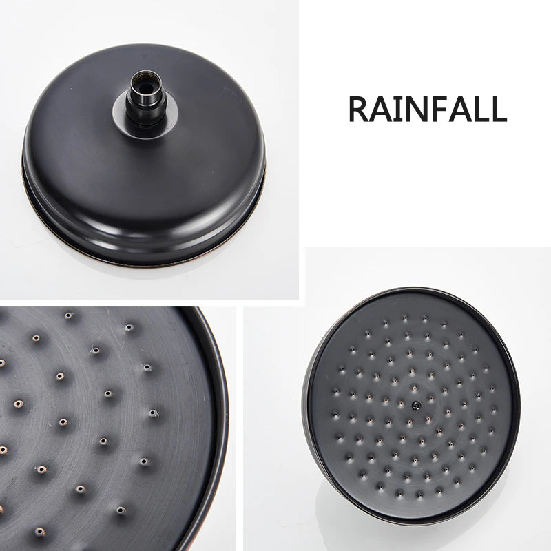 Bathroom Rainfall Shower Mixer Faucet Dual Handle Bath Shower Set Black Brass 8" Showerhead Shower Faucet System with Handshower