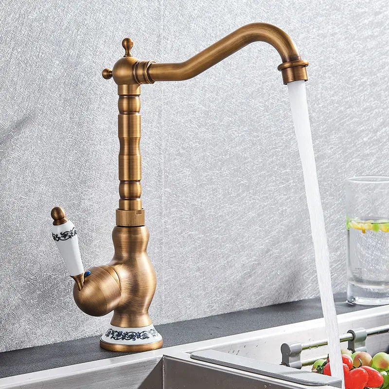 Quyanre Black Bronze Retro Antique Brass Basin Faucet Single Handle Mixer Tap 360 Rotation Kitchen Faucet Kitchen Mixer Taps