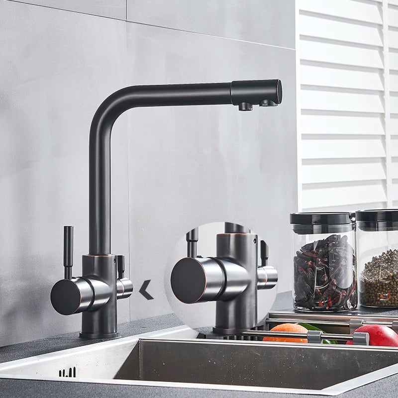 Black White Brass Luxury Pure Water Kitchen Faucet Dual Handle Hot and Cold Drinking Water 3-way Filter Kitchen Mixer Taps