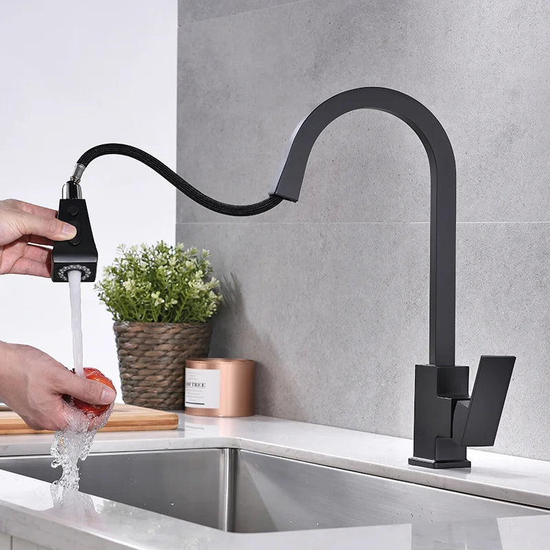Matte Black Pull Out Sensor Kitchen Faucets Stainless Steel Smart Induction Mixed Tap Rotate Touch Control Sink Tap Torneira