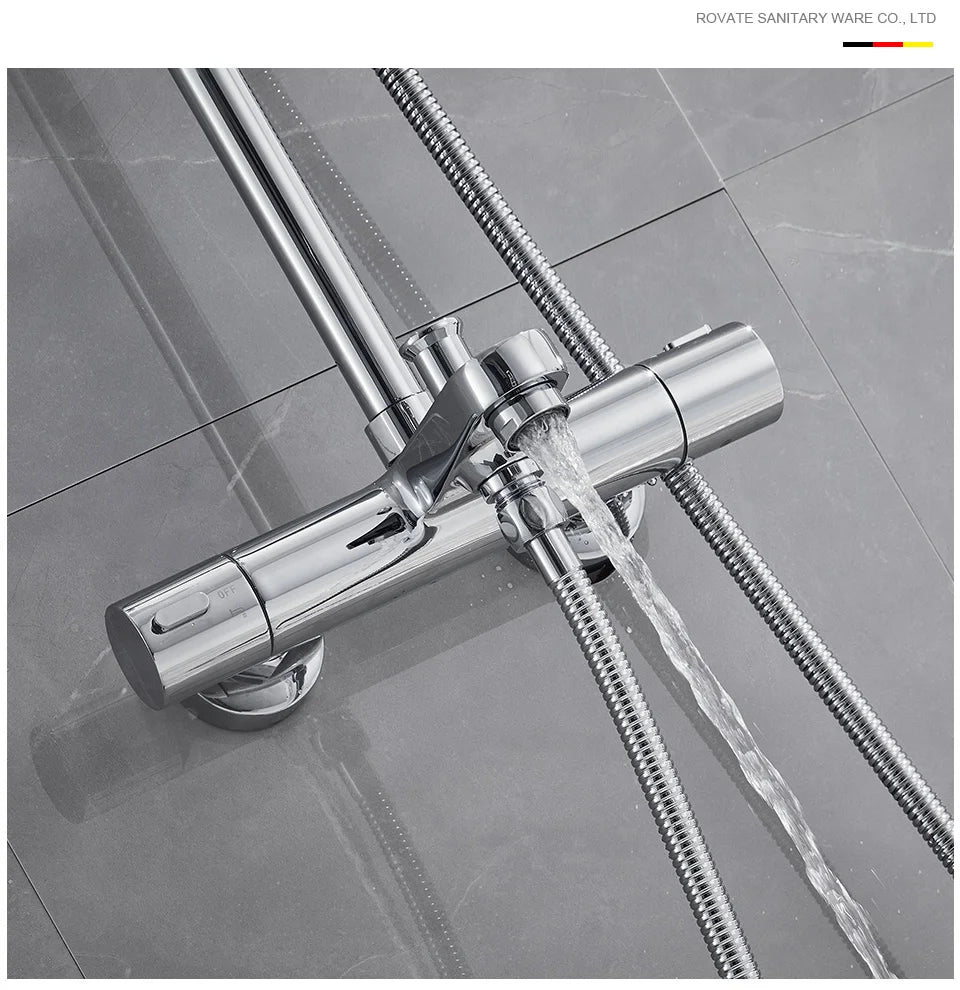 ROVATE Thermostatic Shower Systems with Rain Shower and Adjustable Handheld Shower,Bathroom Shower Set Fixtures