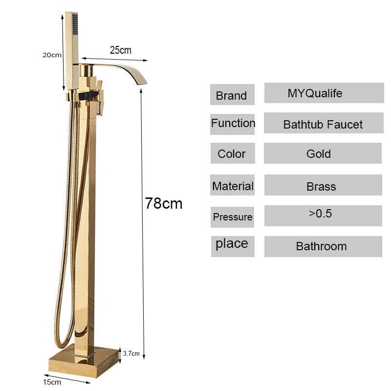 Luxury Gold Bathtub Faucet Freestanding Bathroom Faucet with Handshower Swive Spout Floor Mounted Bath Shower Mixer Tap
