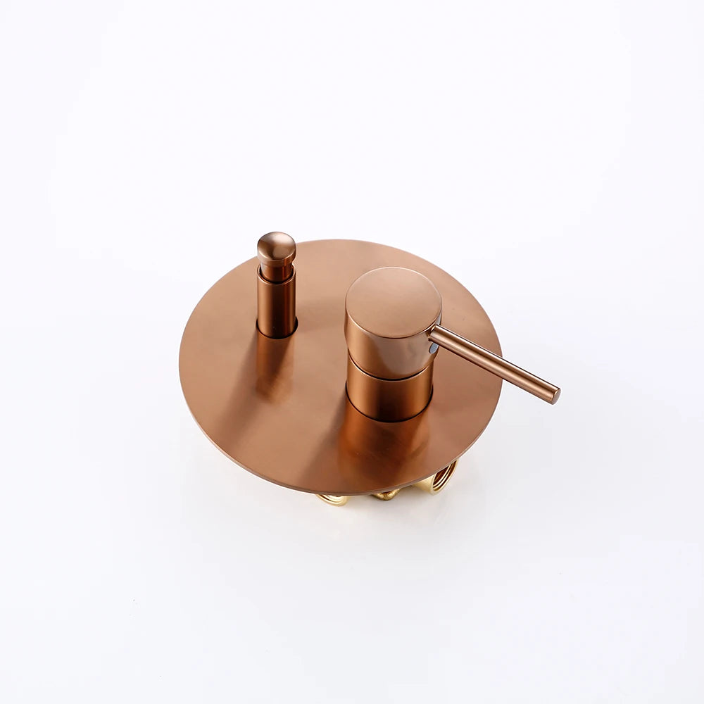 Brushed Rose Gold Shower Sets Brass Hot Cold Bathroom Faucet Mixer Tap Wall Mount Arm With Diverter, Handheld, Rian Shower Head